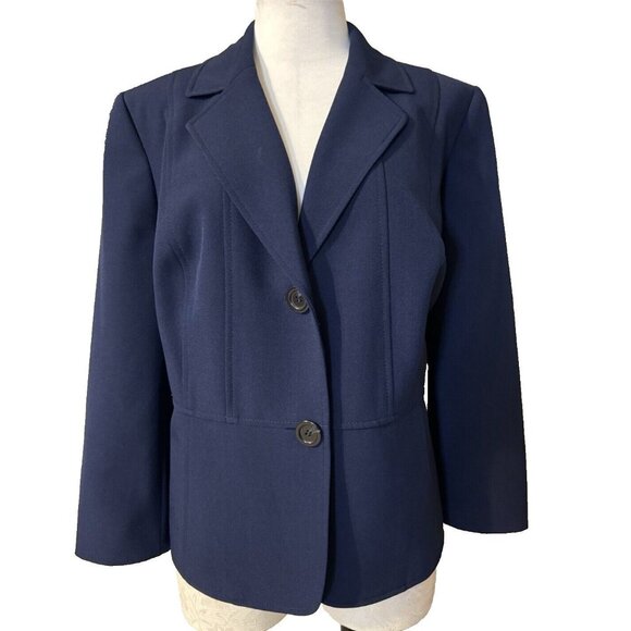 Kasper Suit Jacket Blazer 14W Navy Blue Classic 2 Button Stretch - Picture 1 of 11